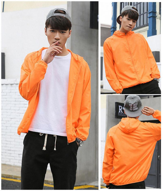 Jaket Parka Saku Proteksi Sinar UV Potongan 3D (Water-Repellent) Oren jaket senam jaket olahrata jaket travel jaket lari jaket grup jaket tim