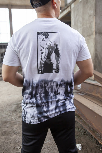 EPOC X Baki Tie Dye White T Shirt - Kaos Katun Dip Dye Putih Baki
